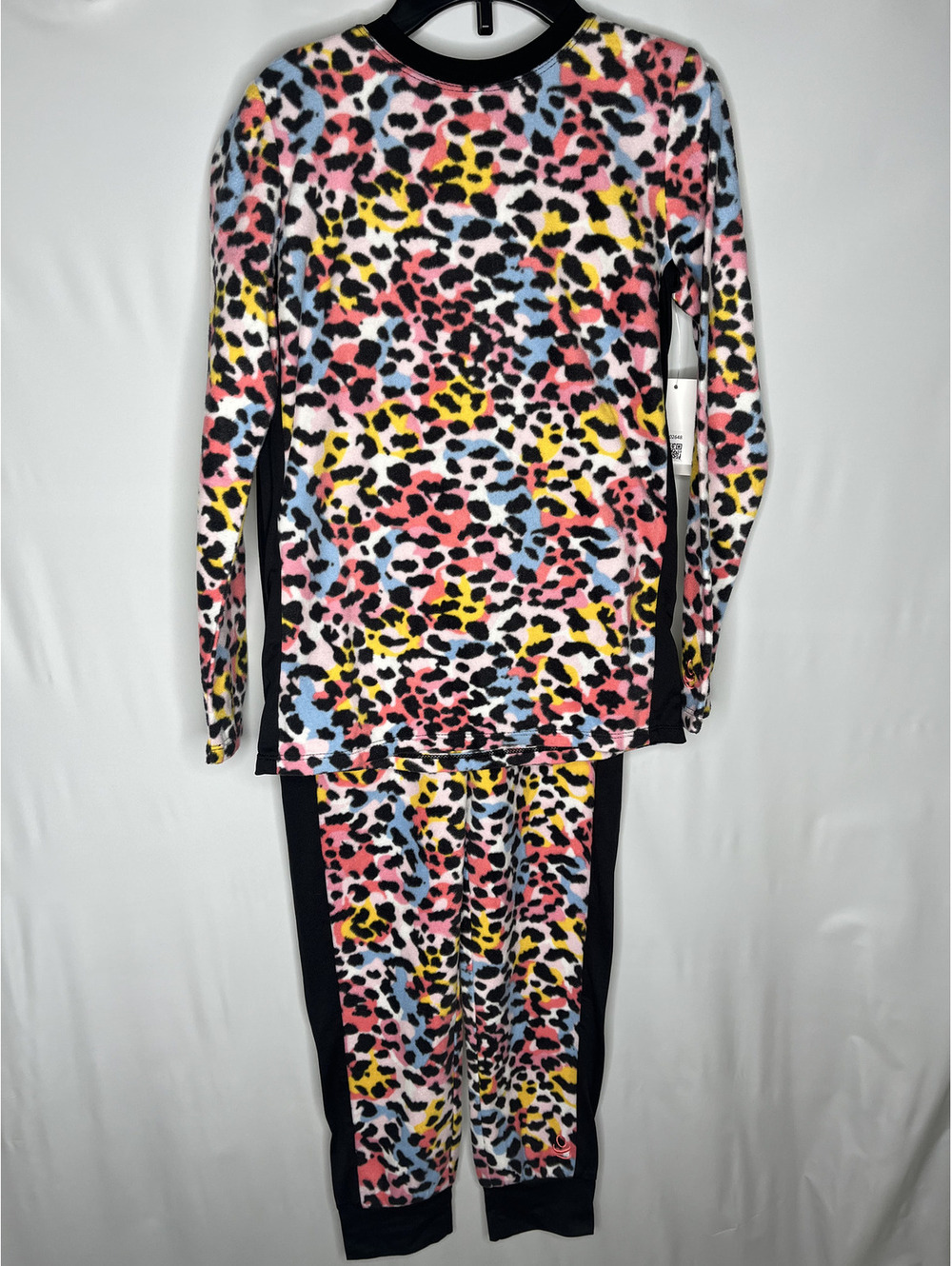 NWT Cuddl Duds Girl's Black/Pink/Blue Print/Fleece 2 Pc Set-Pajamas/Pants Size M